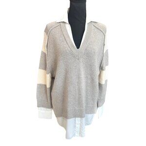 Brochu Walker Stein V Neck Layered Pullover Wool Cashmere Sweater Women M Luxury